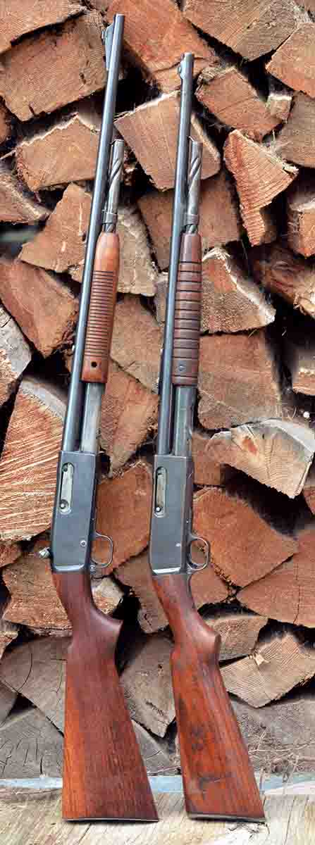 To develop .35 Remington handload data, Brian used two vintage Remington pump-action rifles including a Model 141 Gamemaster (left) and a Model 14 (right).